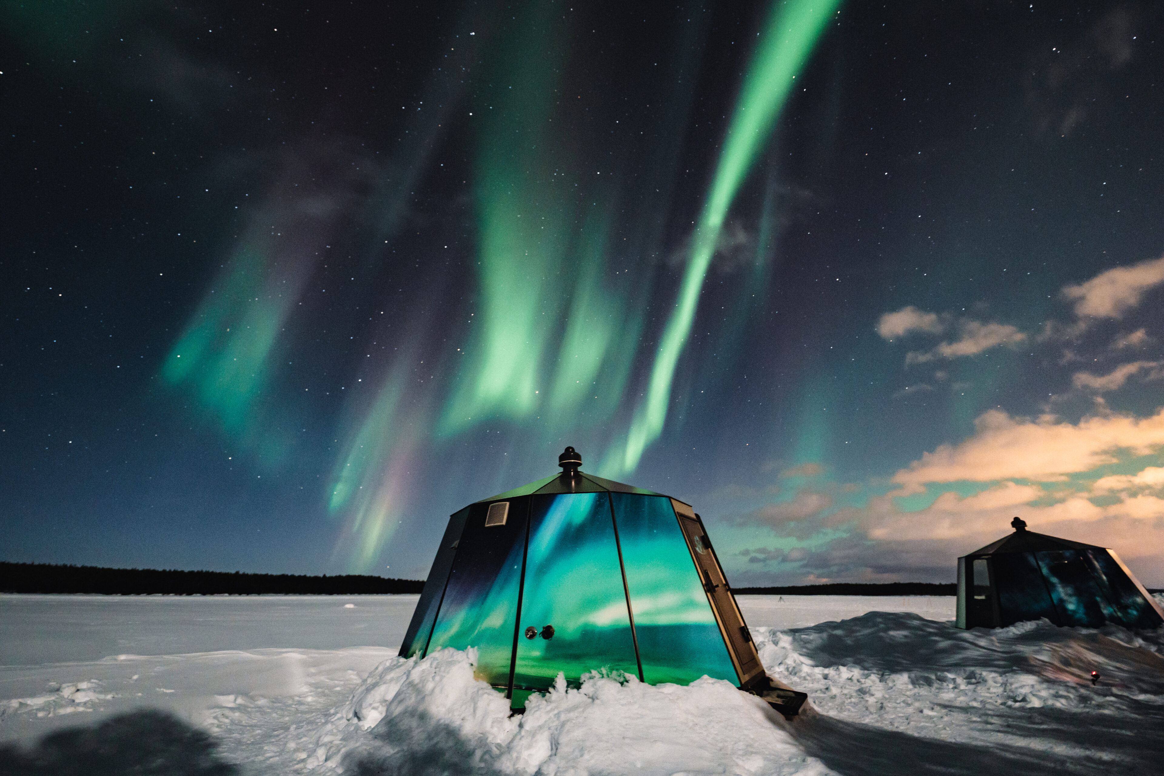 Aurora Nest with northern lights
